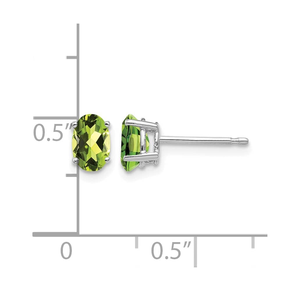 14K White Gold 6x4mm Oval Peridot Post Earrings, view 4 of 4