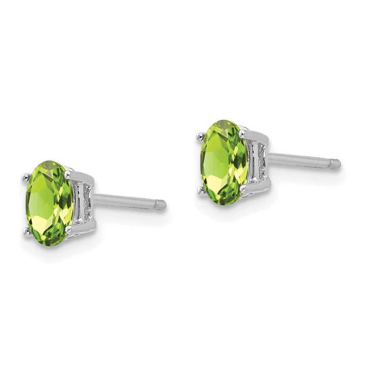 14K White Gold 6x4mm Oval Peridot Post Earrings, view 2 of 4