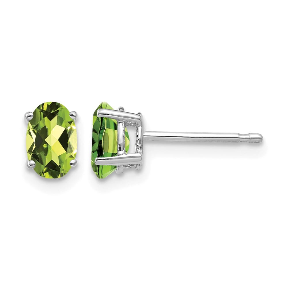 14K White Gold 6x4mm Oval Peridot Post Earrings, view 1 of 4