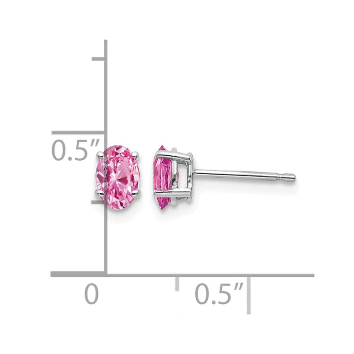 14K White Gold 6x4mm Oval Pink Sapphire Post Earrings, view 4 of 4