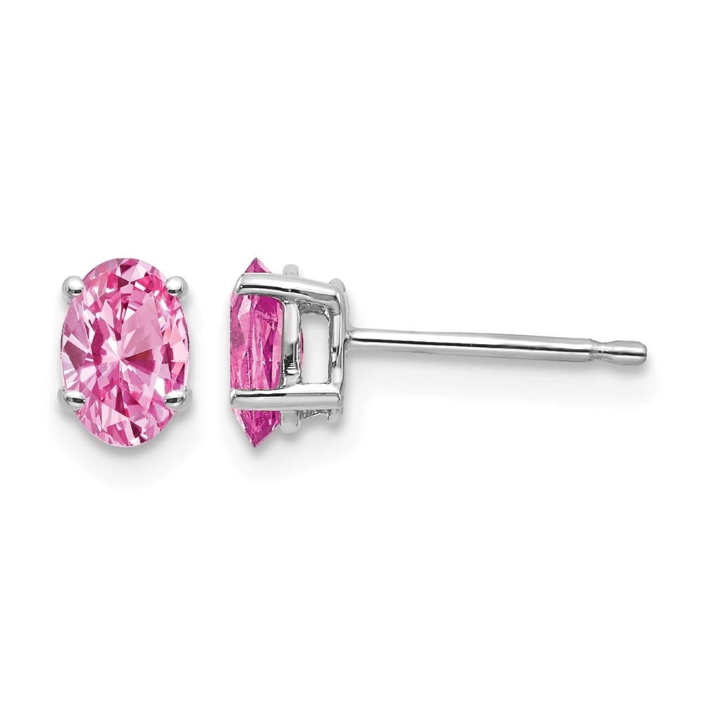 14K White Gold 6x4mm Oval Pink Sapphire Post Earrings, view 1 of 4