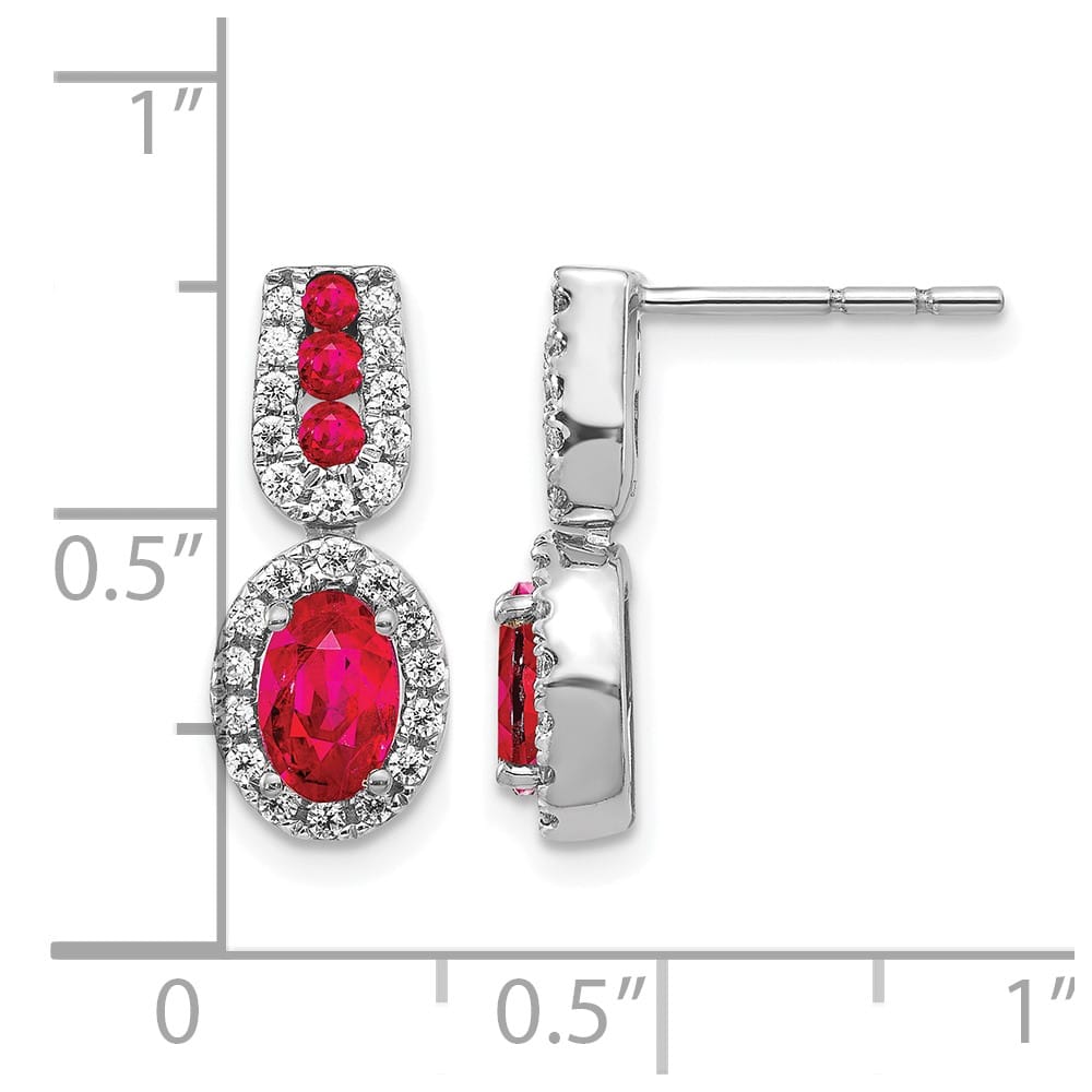 14K White Gold 6x4mm Oval Ruby and Diamond Halo Post Earrings, view 4 of 4
