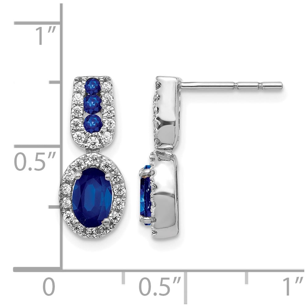 14K White Gold 6x4mm Oval Sapphire and Diamond Halo Post Earrings, view 4 of 4