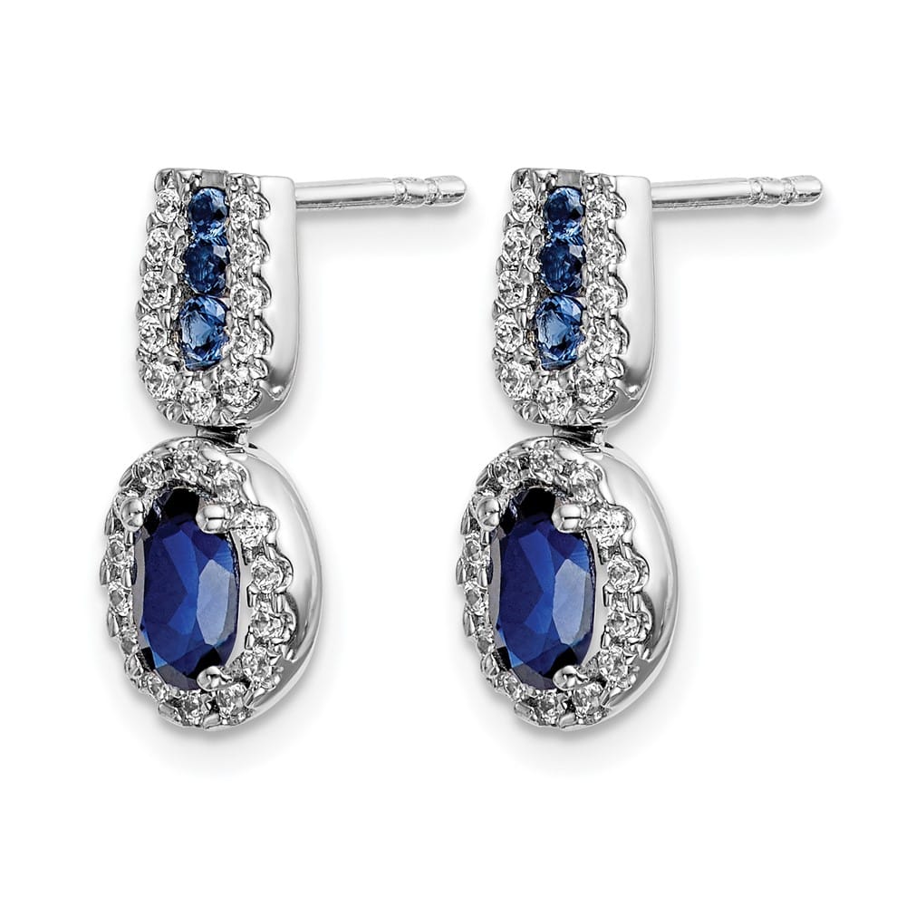14K White Gold 6x4mm Oval Sapphire and Diamond Halo Post Earrings, view 2 of 4