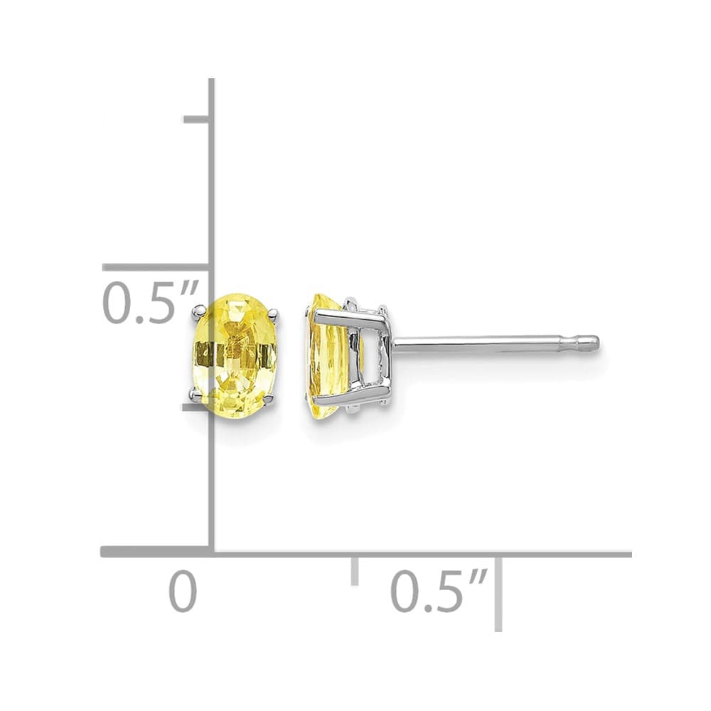 14K White Gold 6x4mm Oval Yellow Sapphire Post Earrings, view 4 of 4