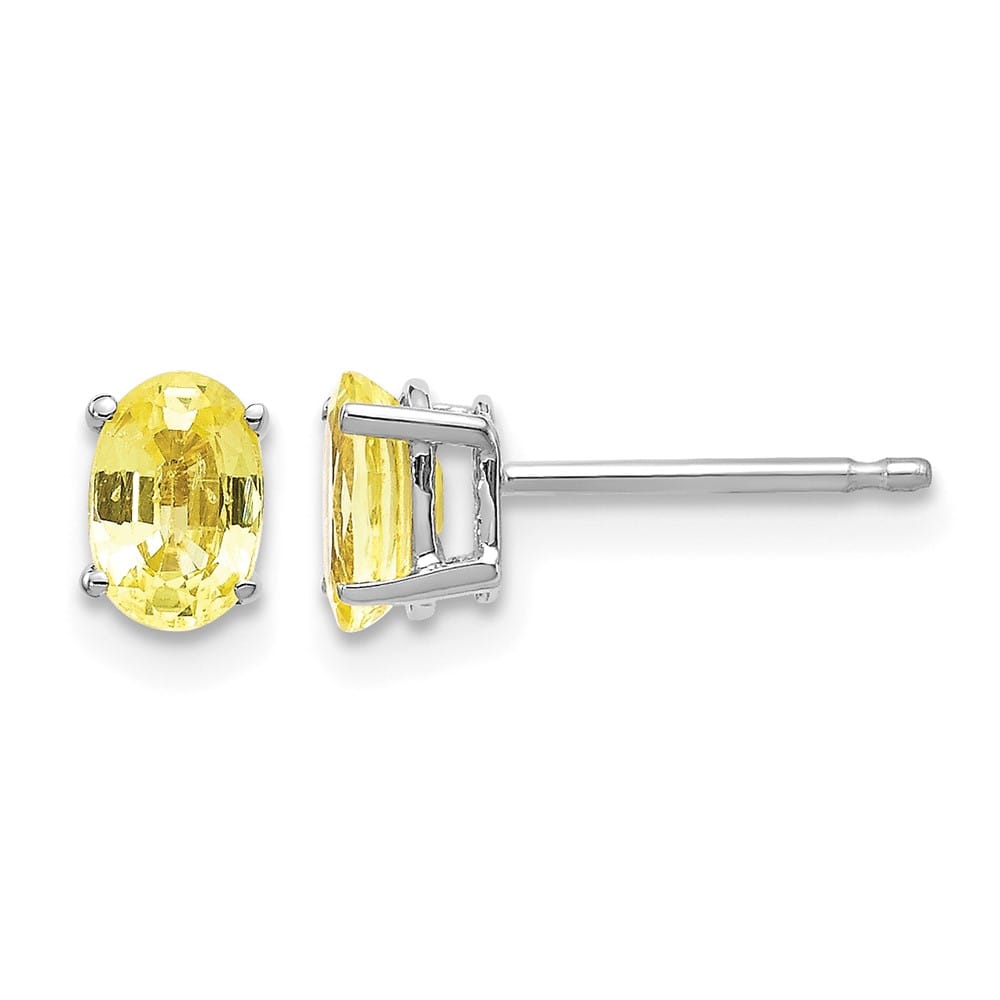 14K White Gold 6x4mm Oval Yellow Sapphire Post Earrings, view 1 of 4