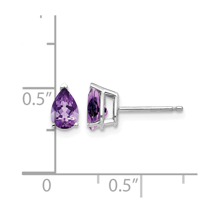 14K White Gold 6x4mm Pear Amethyst Post Earrings, view 4 of 4