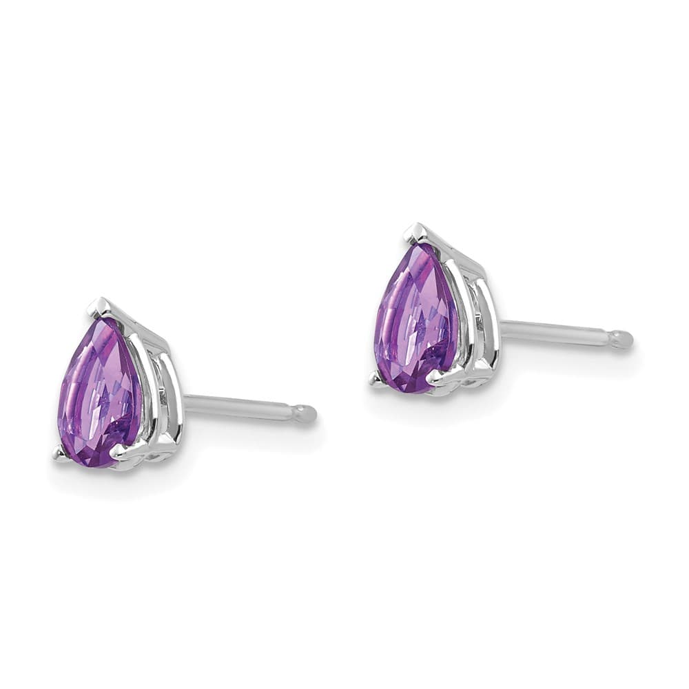 14K White Gold 6x4mm Pear Amethyst Post Earrings, view 2 of 4