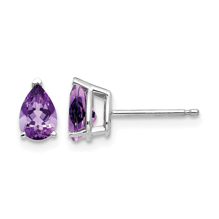 14K White Gold 6x4mm Pear Amethyst Post Earrings, view 1 of 4