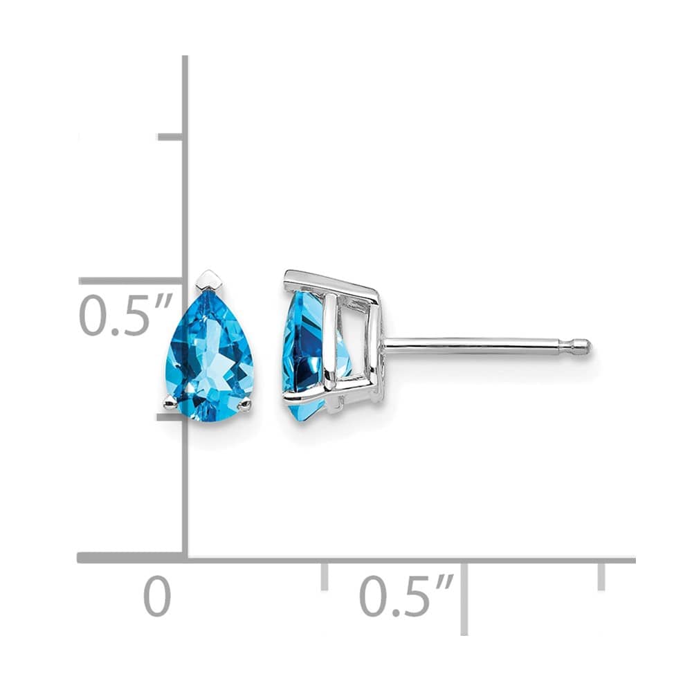 14K White Gold 6x4mm Pear Blue Topaz Post Earrings, view 4 of 4