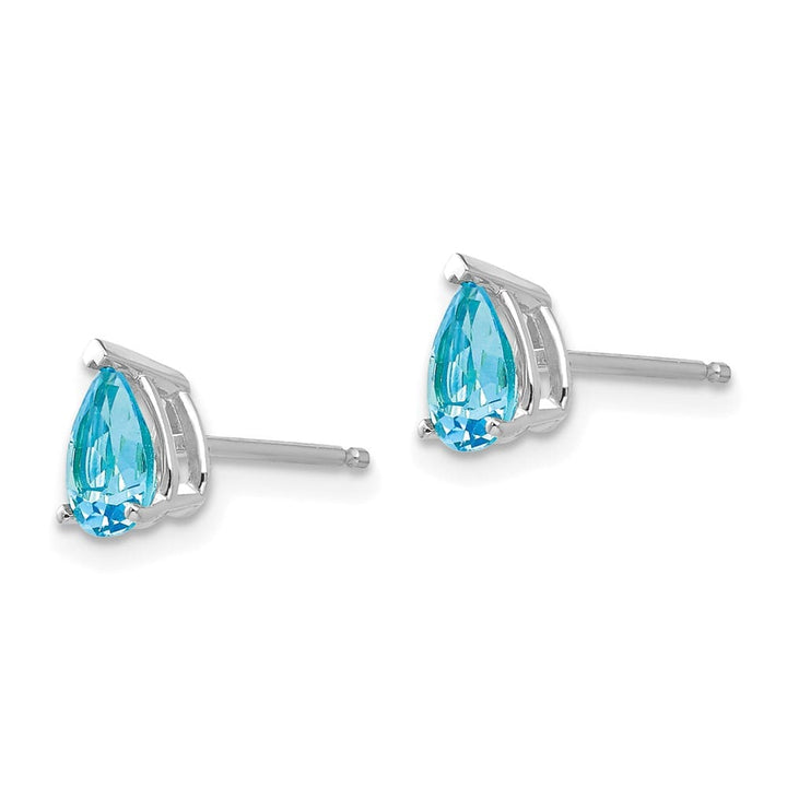 14K White Gold 6x4mm Pear Blue Topaz Post Earrings, view 2 of 4