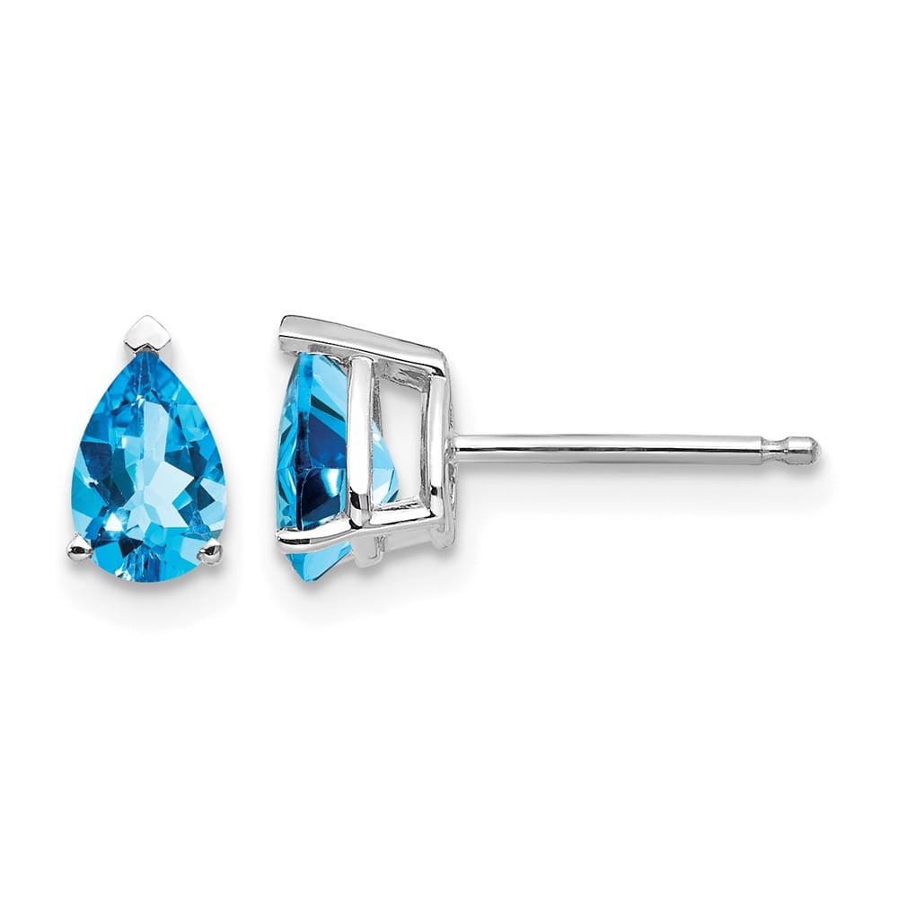 14K White Gold 6x4mm Pear Blue Topaz Post Earrings, view 1 of 4