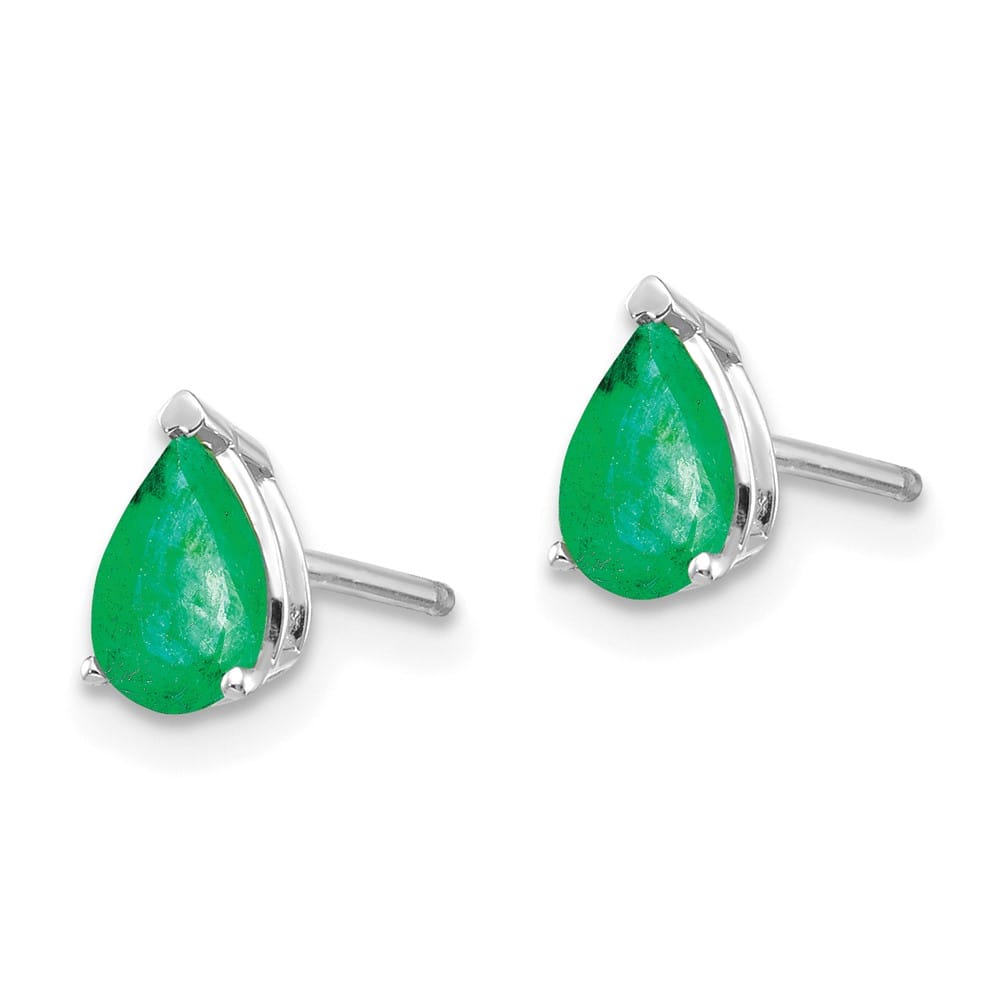 14K White Gold 6x4mm Pear Emerald Post Earrings, view 2 of 4