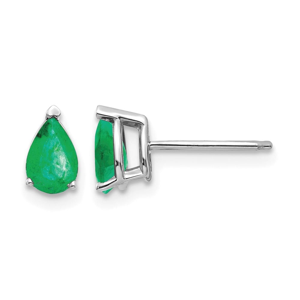 14K White Gold 6x4mm Pear Emerald Post Earrings, view 1 of 4