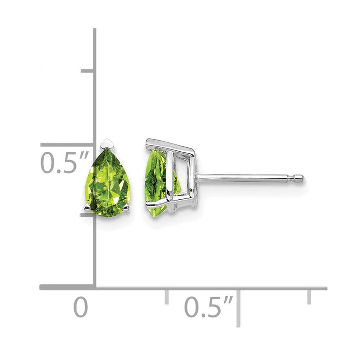 14K White Gold 6x4mm Pear Peridot Post Earrings, view 4 of 4