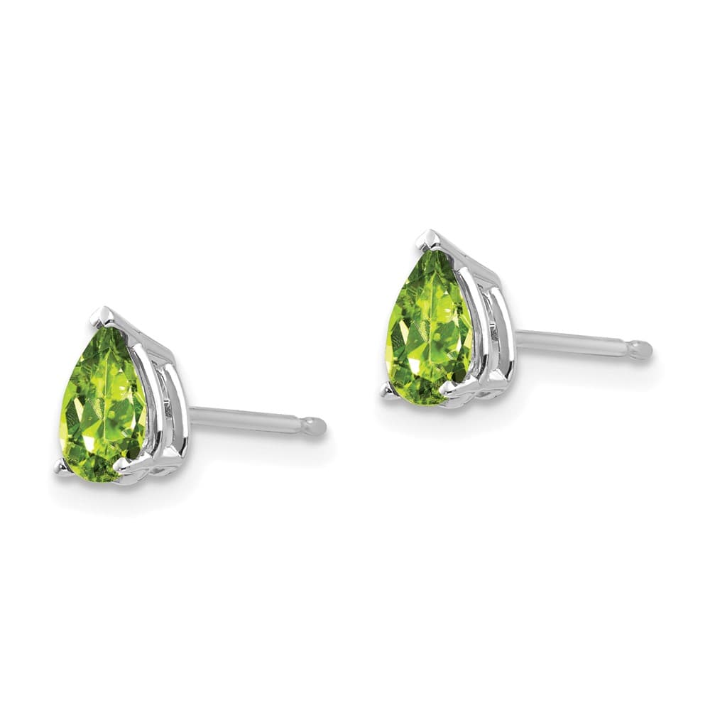 14K White Gold 6x4mm Pear Peridot Post Earrings, view 2 of 4