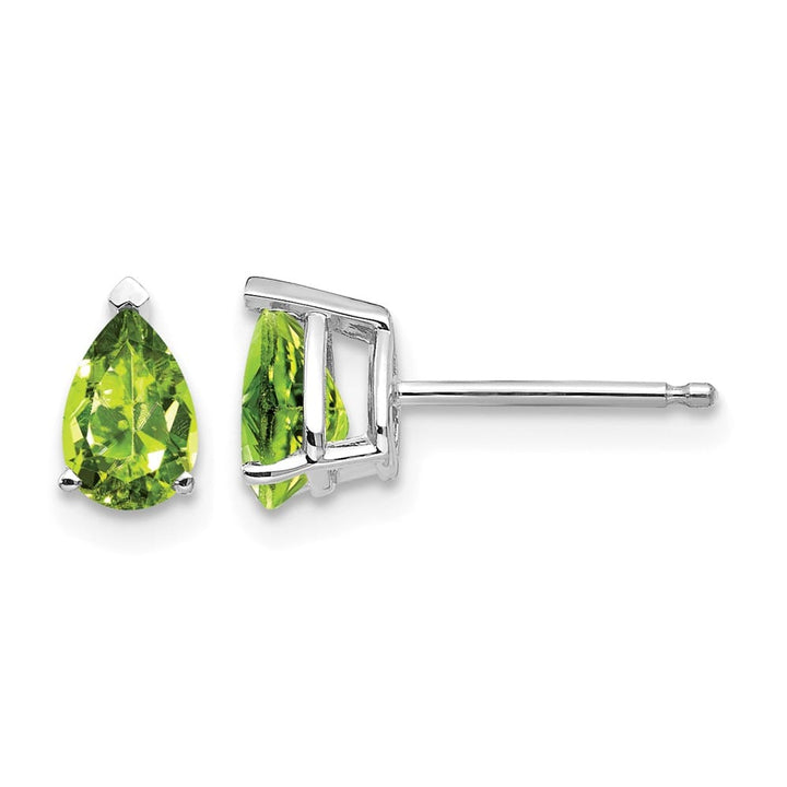 14K White Gold 6x4mm Pear Peridot Post Earrings, view 1 of 4