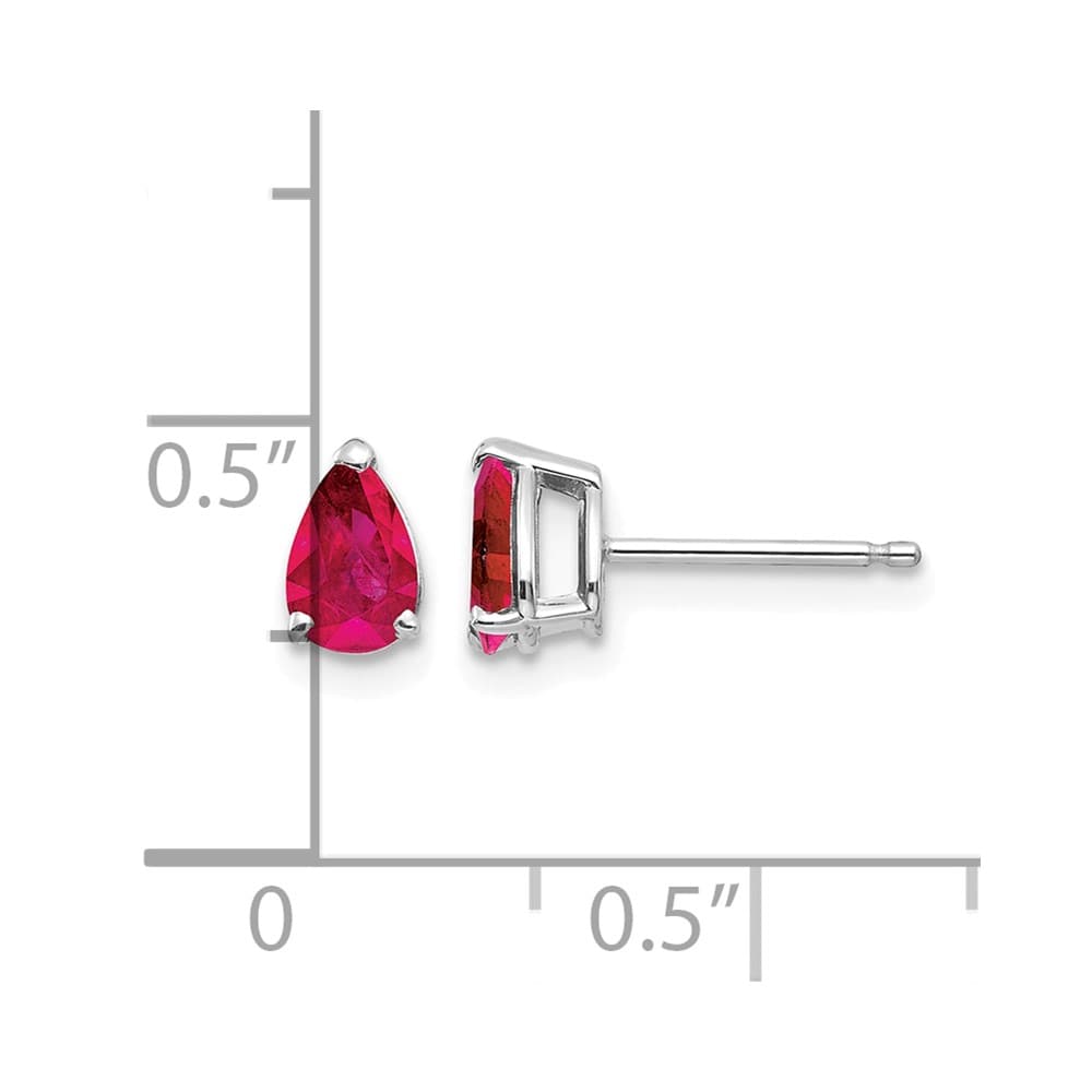 14K White Gold 6x4mm Pear Ruby Post Earrings, view 4 of 4