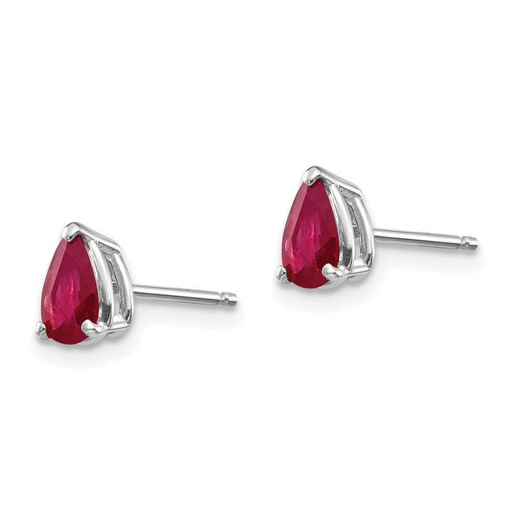 14K White Gold 6x4mm Pear Ruby Post Earrings, view 2 of 4