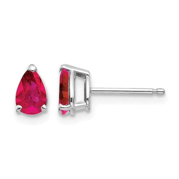 14K White Gold 6x4mm Pear Ruby Post Earrings, view 1 of 4
