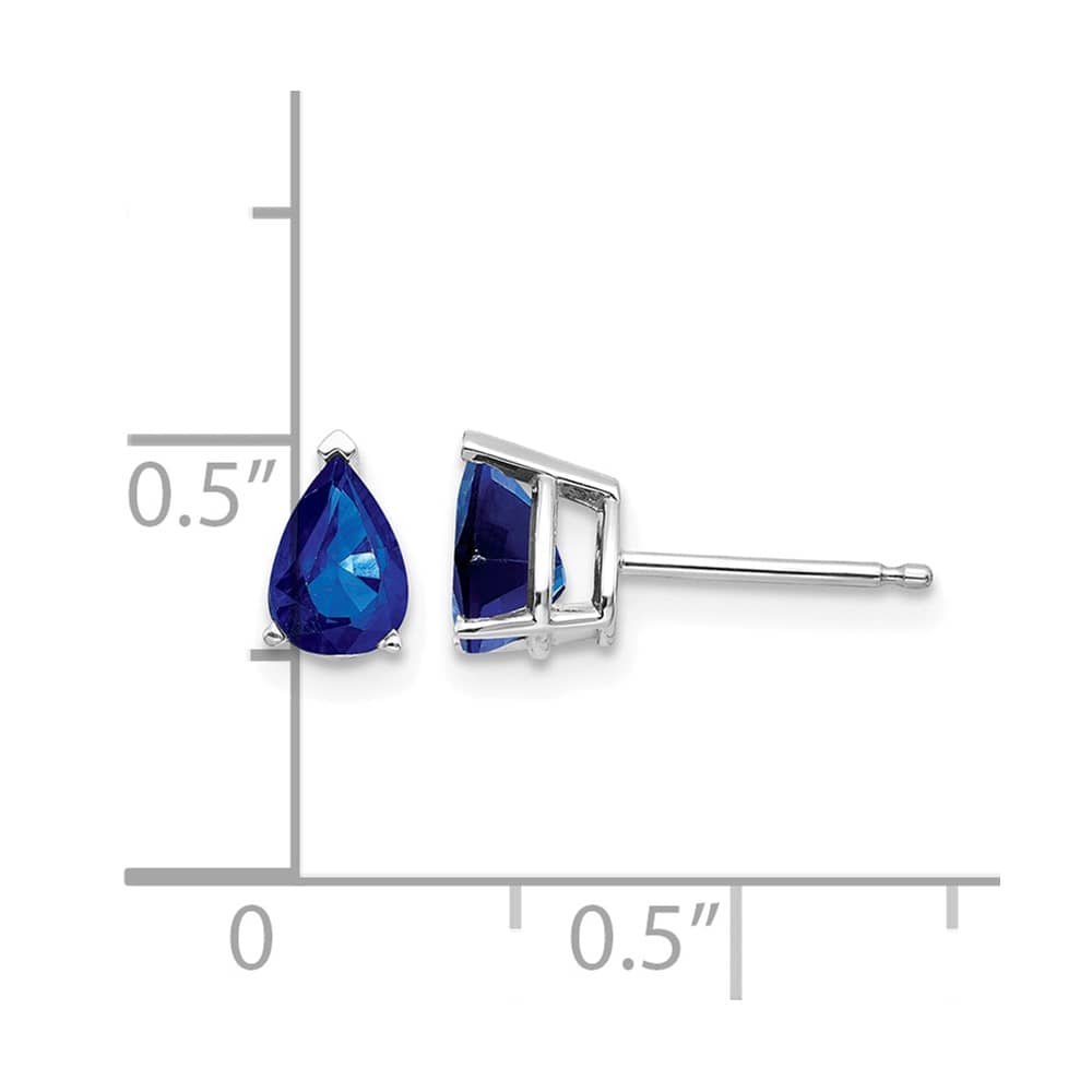 14K White Gold 6x4mm Pear Sapphire Post Earrings, view 4 of 4
