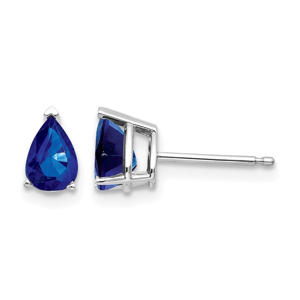 14K White Gold 6x4mm Pear Sapphire Post Earrings, view 1 of 4