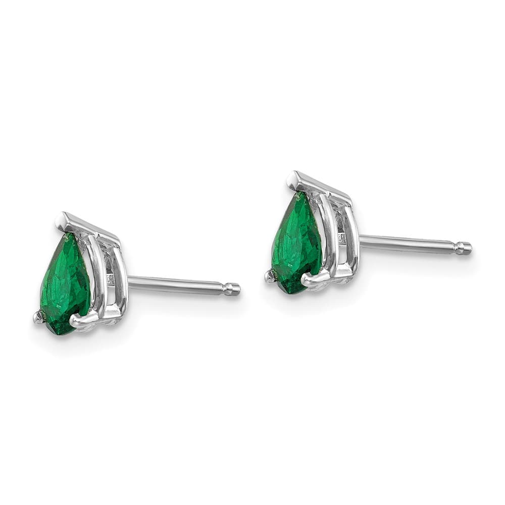 14K White Gold 6x4mm Pear Tsavorite Post Earrings, view 2 of 4