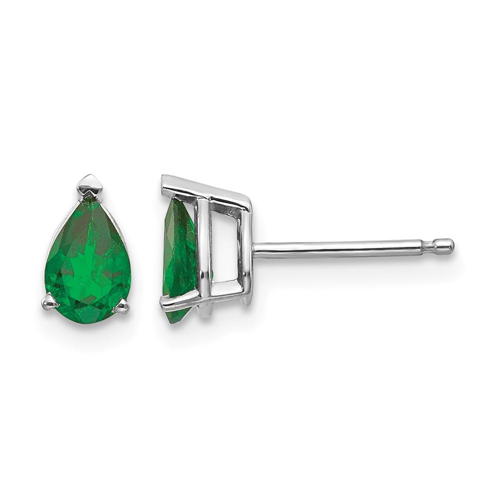 14K White Gold 6x4mm Pear Tsavorite Post Earrings, view 1 of 4