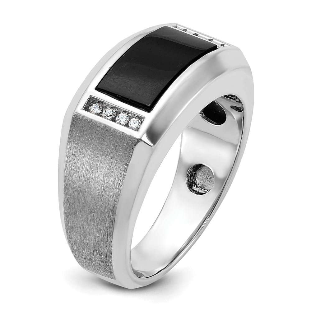 14k White Gold 7.02 g Satin Rectangle Onyx Diamond Men's Ring
