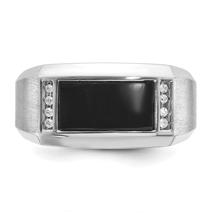 14k White Gold 7.02 g Satin Rectangle Onyx Diamond Men's Ring