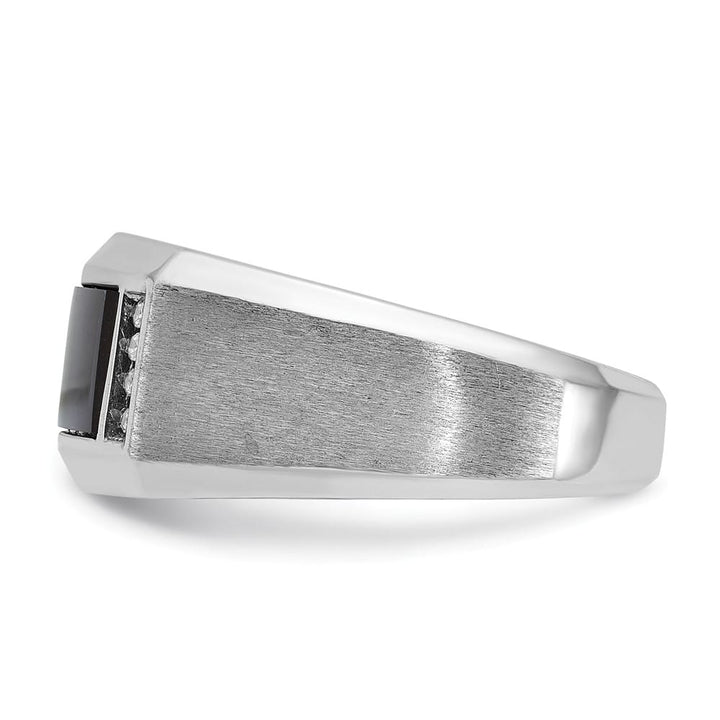 14k White Gold 7.02 g Satin Rectangle Onyx Diamond Men's Ring