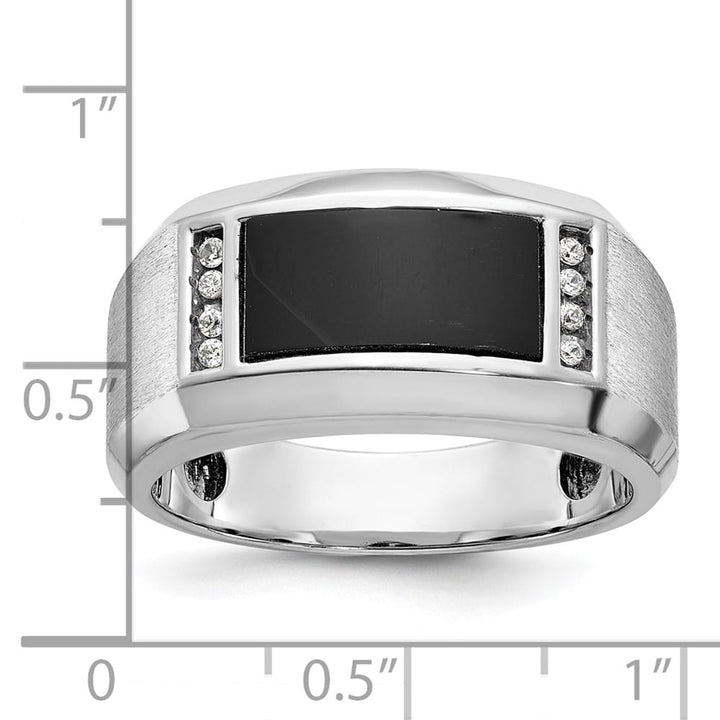 14k White Gold 7.02 g Satin Rectangle Onyx Diamond Men's Ring