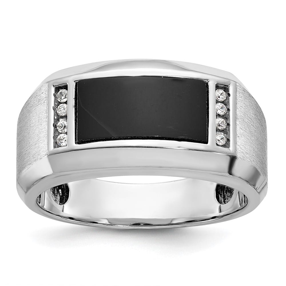 14k White Gold 7.02 g Satin Rectangle Onyx Diamond Men's Ring