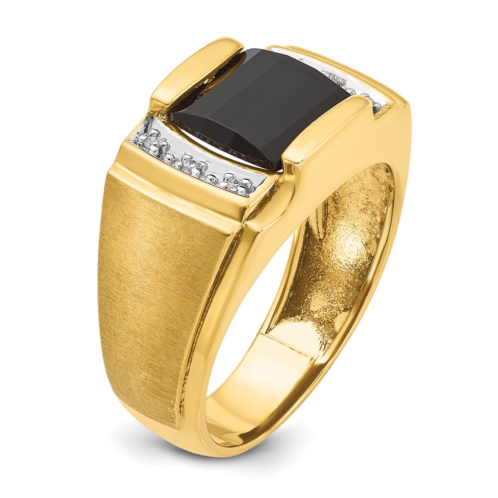 14k White Gold 7.18 g IB Goodman Satin Barrel Onyx Diamond Men's Ring