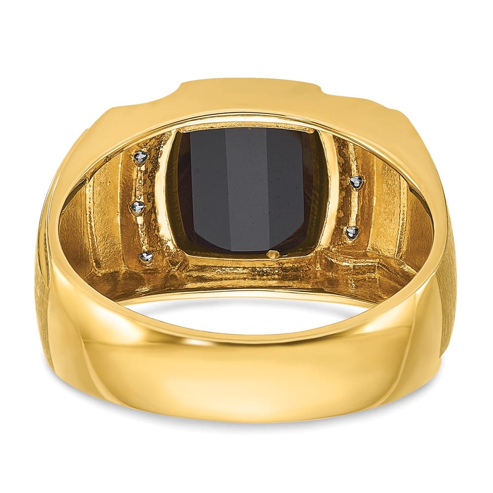 14k White Gold 7.18 g IB Goodman Satin Barrel Onyx Diamond Men's Ring