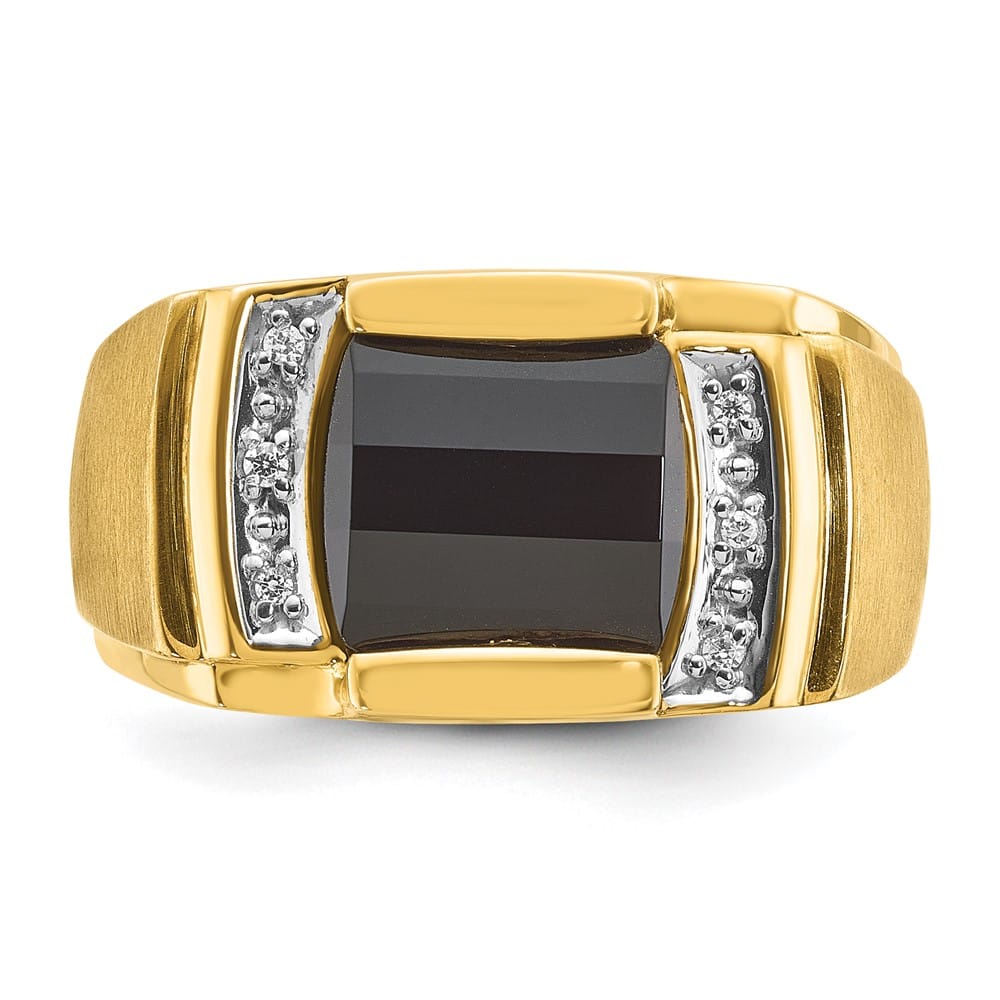 14k White Gold 7.18 g IB Goodman Satin Barrel Onyx Diamond Men's Ring