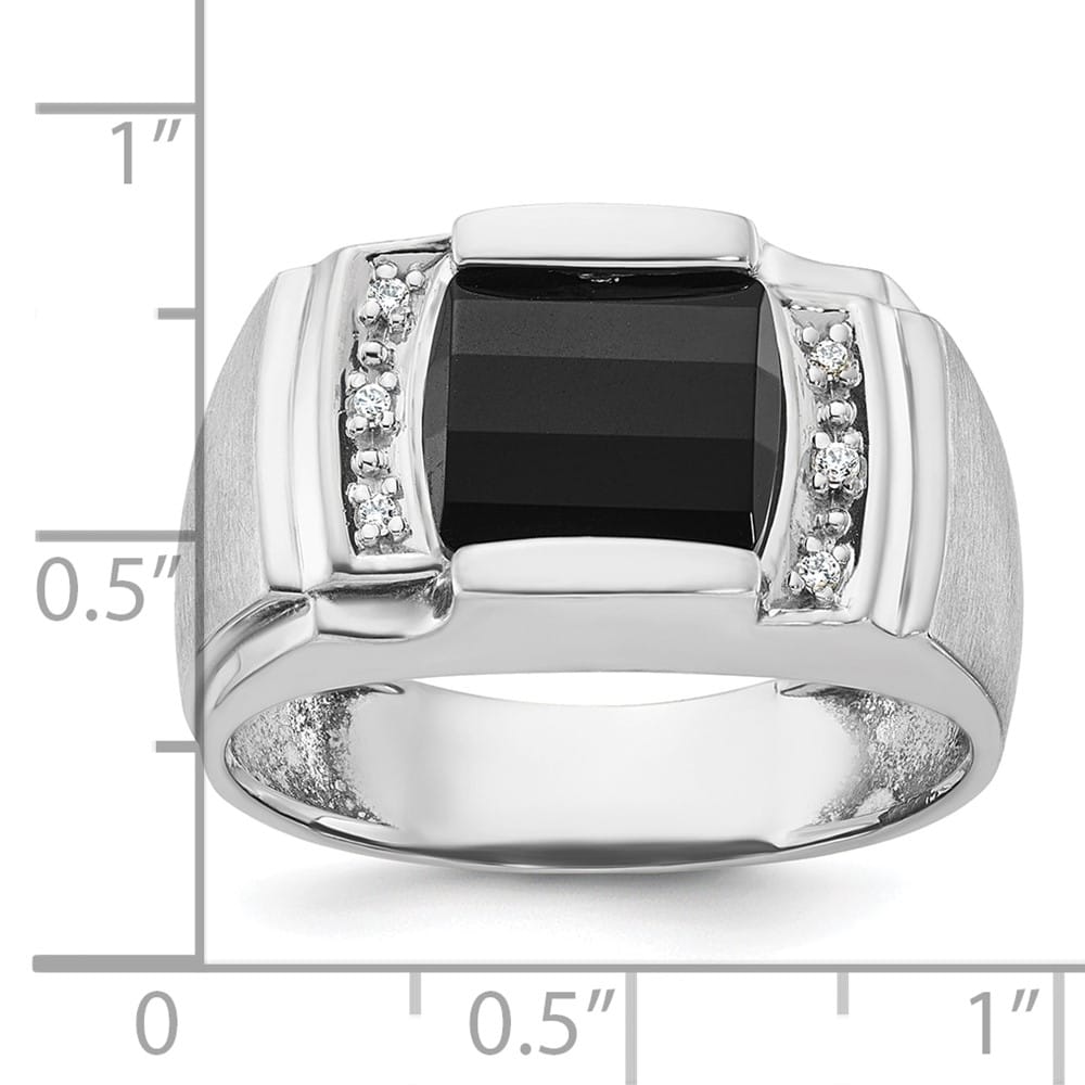 14k White Gold 7.18 g IB Goodman Satin Barrel Onyx Diamond Men's Ring