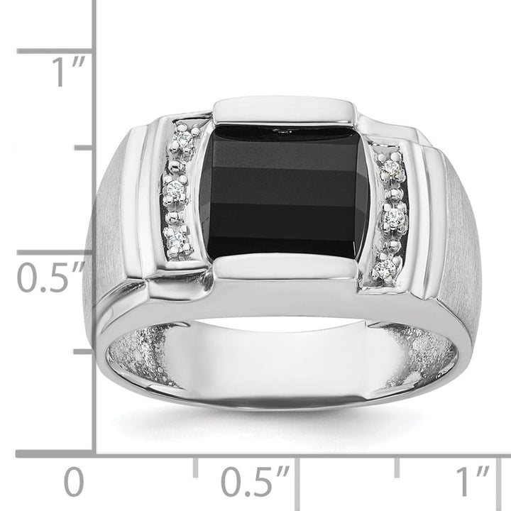 14k White Gold 7.18 g IB Goodman Satin Barrel Onyx Diamond Men's Ring