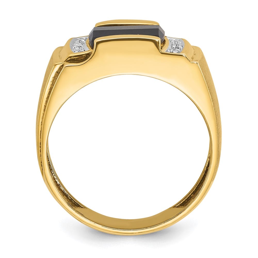 14k White Gold 7.18 g IB Goodman Satin Barrel Onyx Diamond Men's Ring