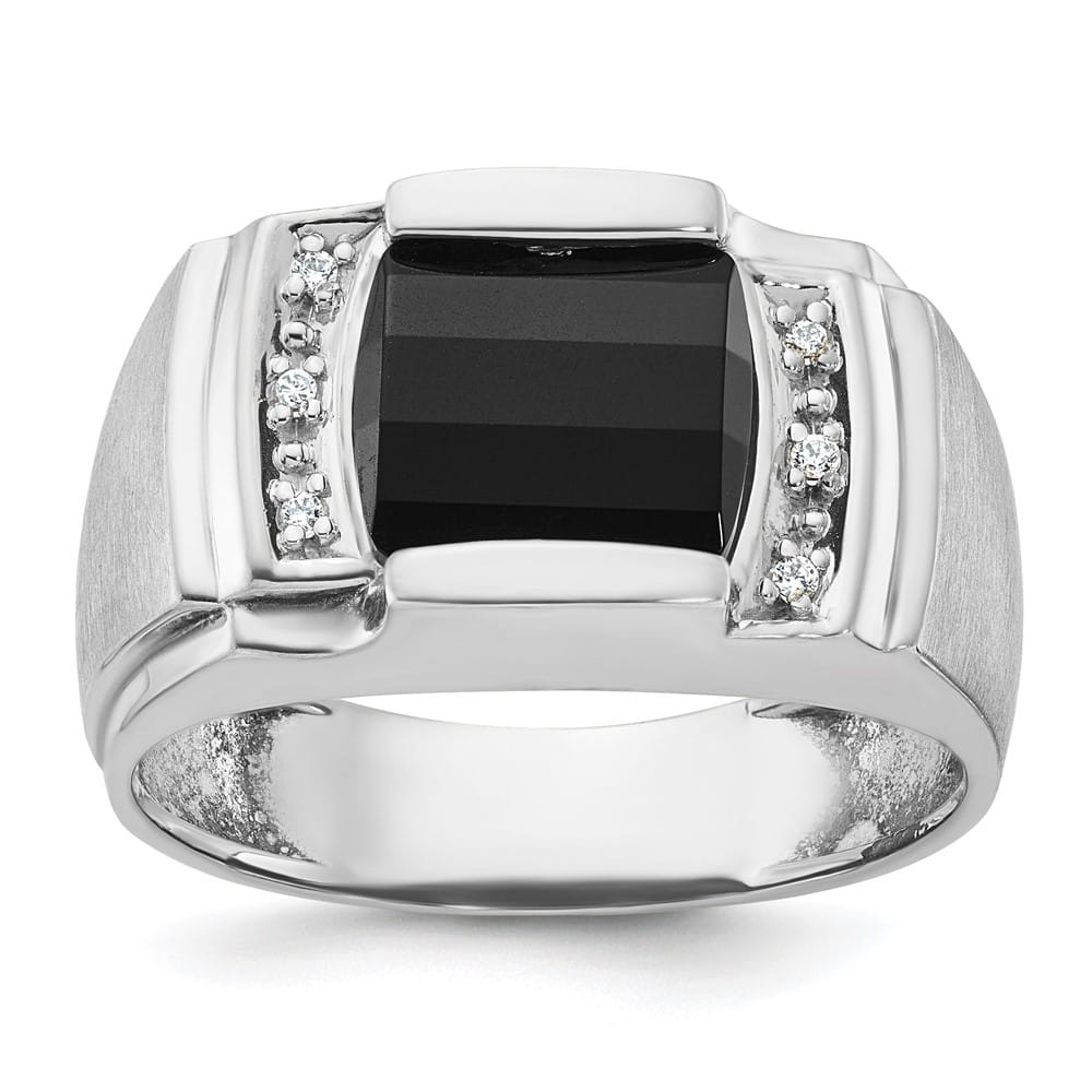 14k White Gold 7.18 g IB Goodman Satin Barrel Onyx Diamond Men's Ring