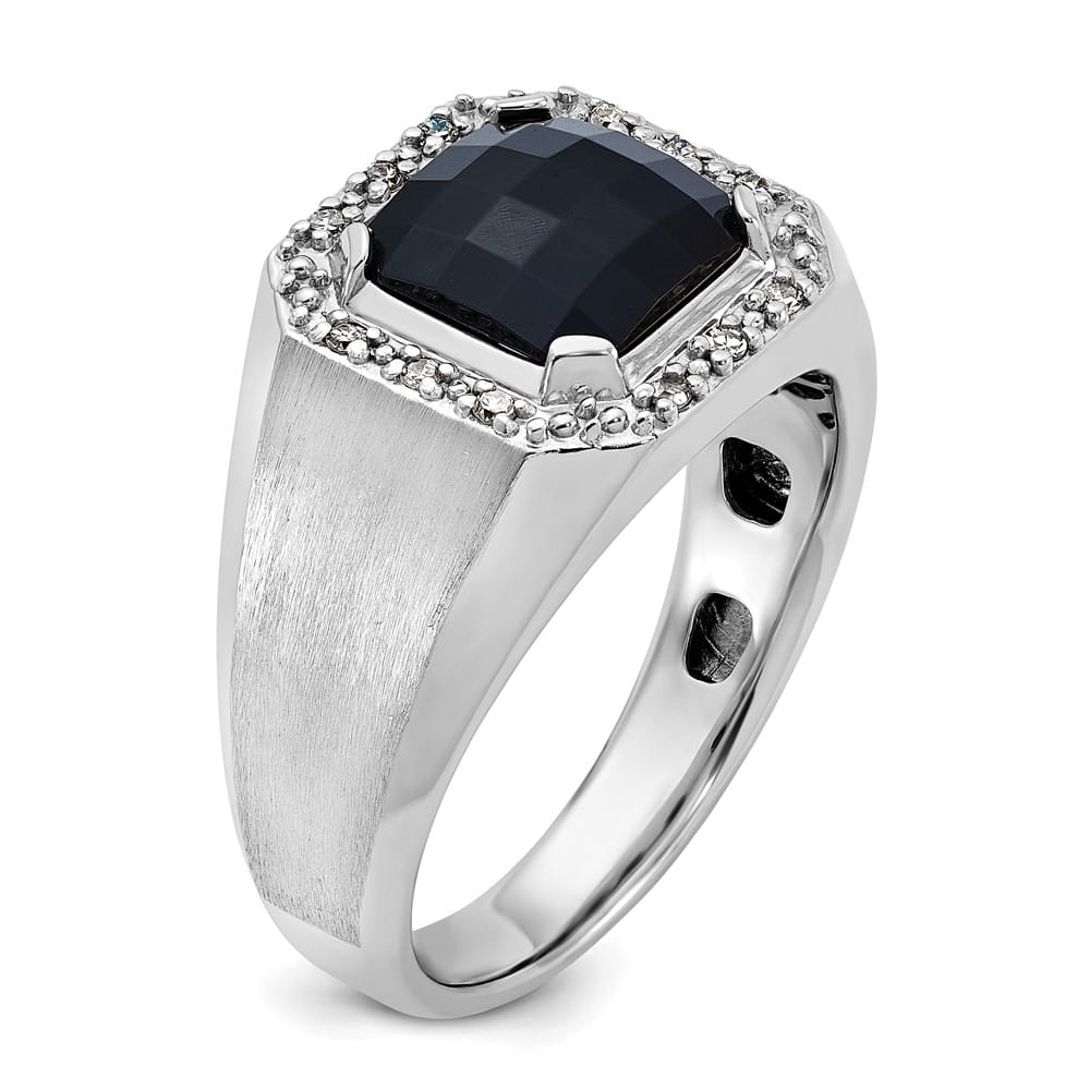 14k White Gold 7.22 g IB Goodman Cushion Onyx Diamond Men's Ring