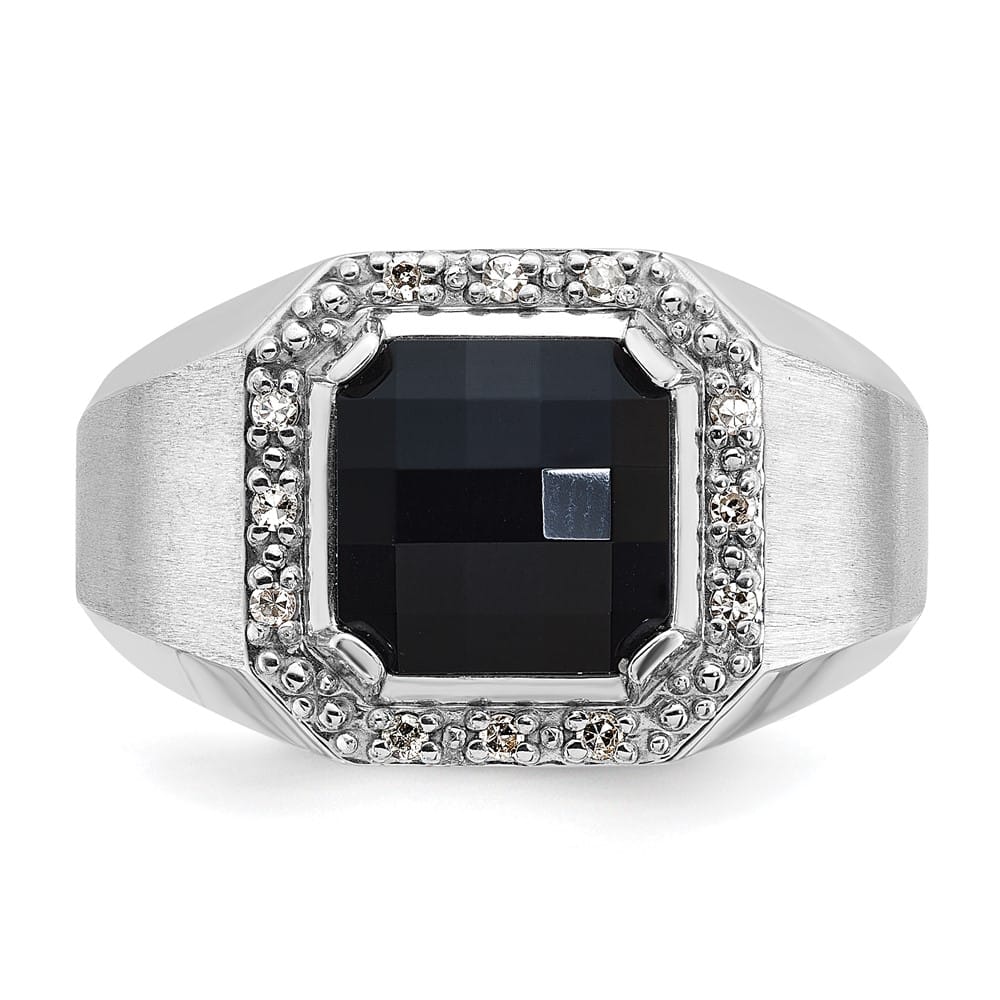 14k White Gold 7.22 g IB Goodman Cushion Onyx Diamond Men's Ring
