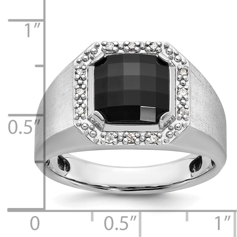 14k White Gold 7.22 g IB Goodman Cushion Onyx Diamond Men's Ring