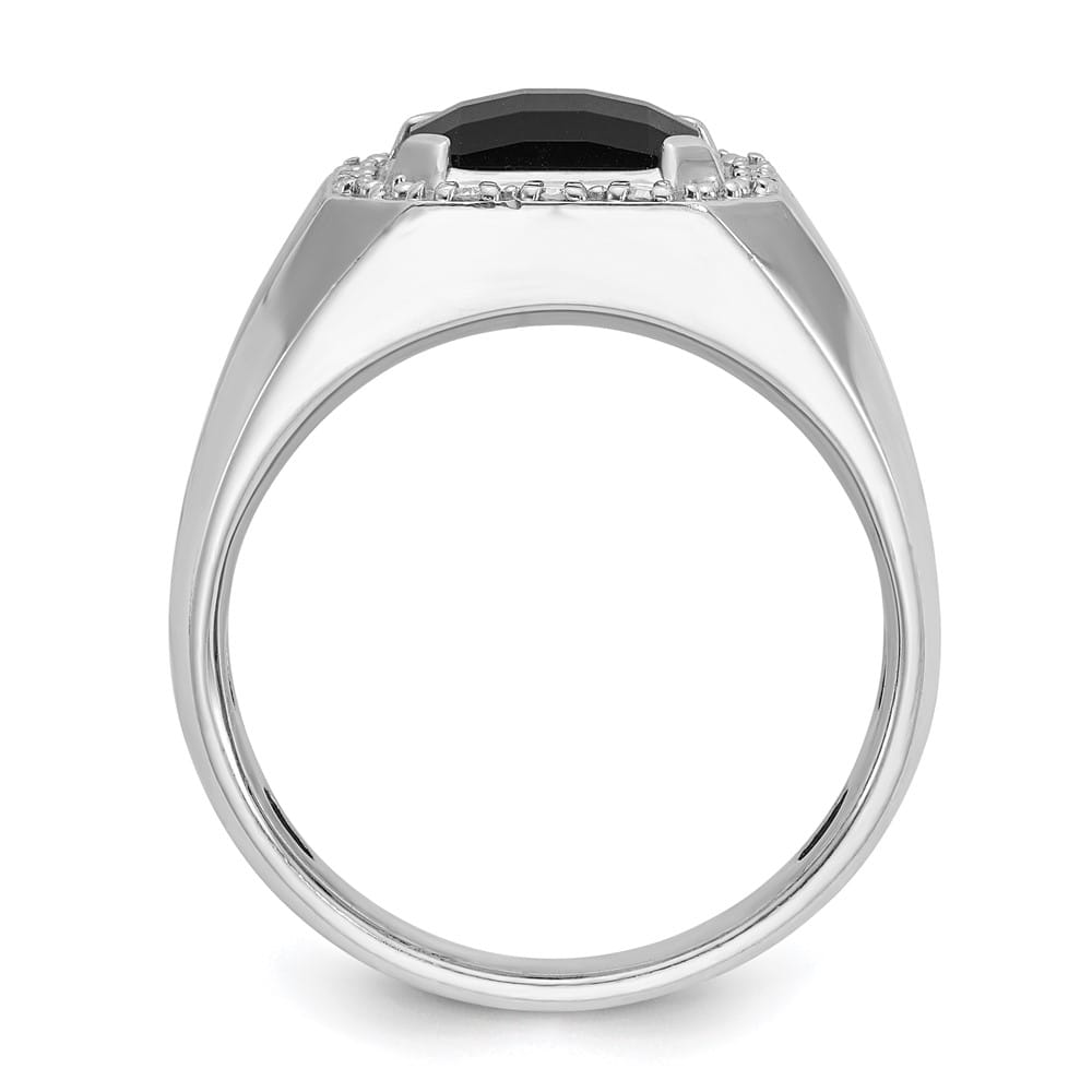 14k White Gold 7.22 g IB Goodman Cushion Onyx Diamond Men's Ring