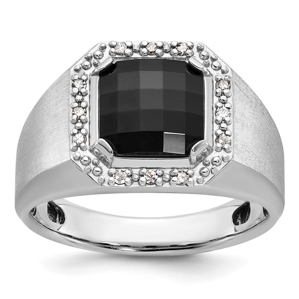 14k White Gold 7.22 g IB Goodman Cushion Onyx Diamond Men's Ring