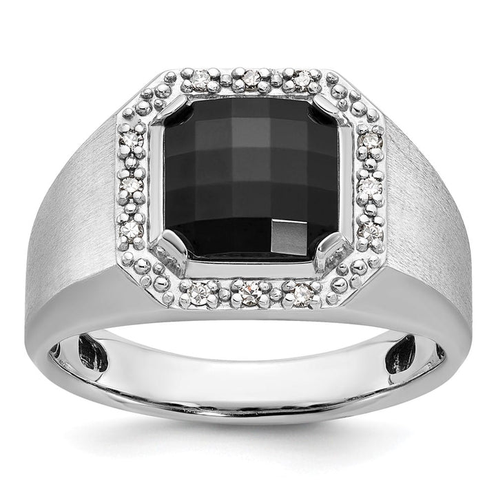 14k White Gold 7.22 g IB Goodman Cushion Onyx Diamond Men's Ring
