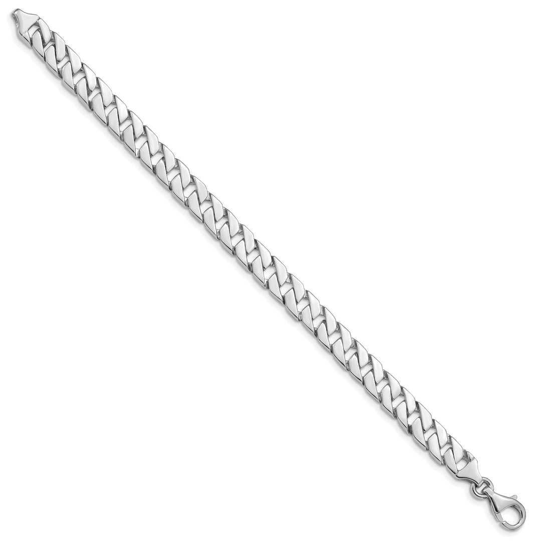 14K White Gold 7.4mm Hand Fancy Link Bracelet 8 Inch