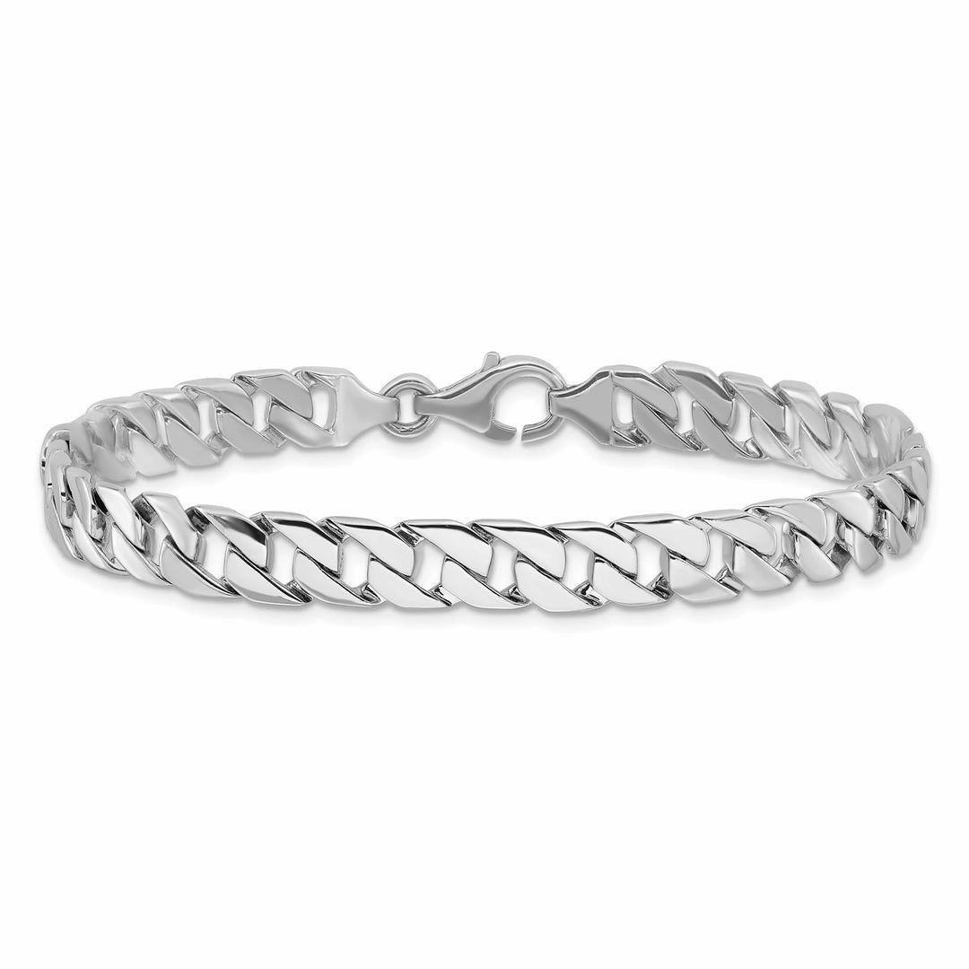 14K White Gold 7.4mm Hand Fancy Link Bracelet 8 Inch
