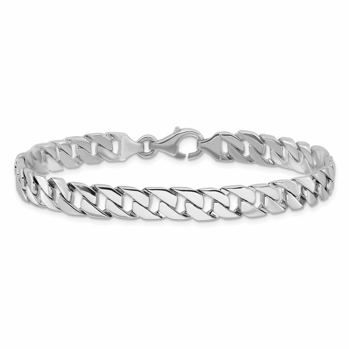 14K White Gold 7.4mm Hand Fancy Link Bracelet 8 Inch