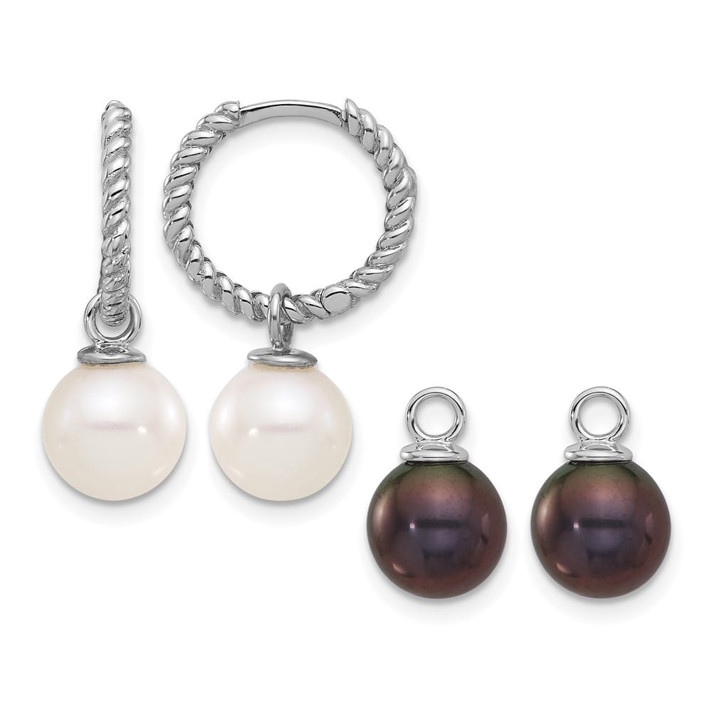 14K White Gold 7-8mm Black and White Freshwater Pearl Earrings